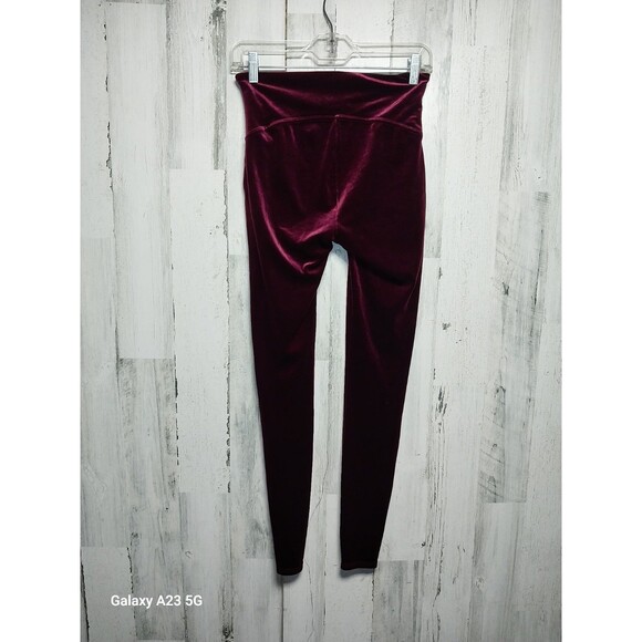 Spanx Womens Leggings Medium Burgundy Velvet High Waist Stretch Casual Slimming - Picture 2 of 5